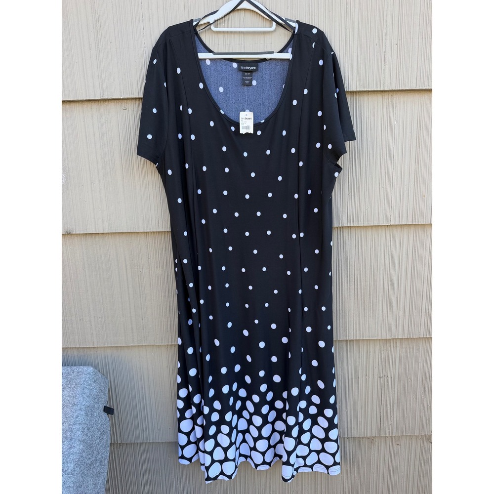 Lane Bryant Polka Dot Midi Dress Black White Scoop Neck Short Sleeve Size 22/24